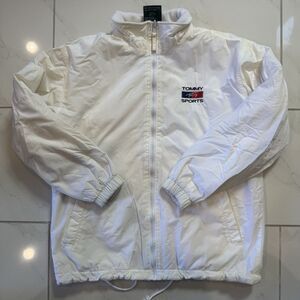 VTG Tommy Hilfiger Sport Fleece Lined Jacket White Full Zip Women's LARGE 1990s‎
